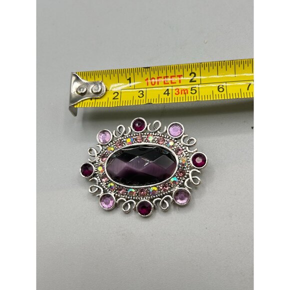 Signed MONET Pin Brooch Purple Tones Faceted Cabochons Silver Tone Setting - Picture 11 of 12